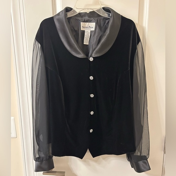 Another Thyme Black Sheer Sleeve Blouse - Picture 1 of 7